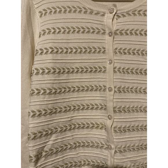 Charter Club Womens Medium Striped Cardigan Gold Thread Button Up Long Sleeve - Picture 4 of 5